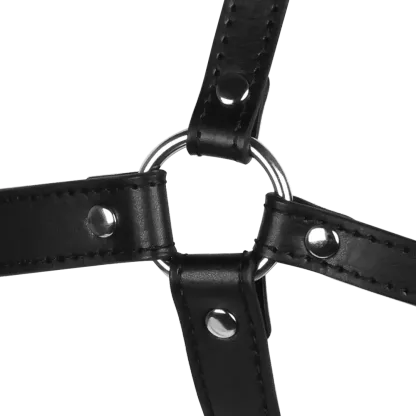 Blindfolded Head Harness with Solid Ball Gag - Black