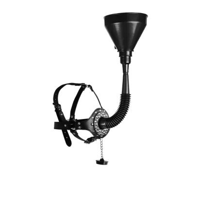 Open Mouth Gag Head Harness with Funnel - Black