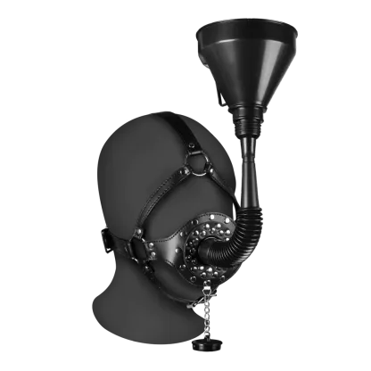 Open Mouth Gag Head Harness with Funnel - Black