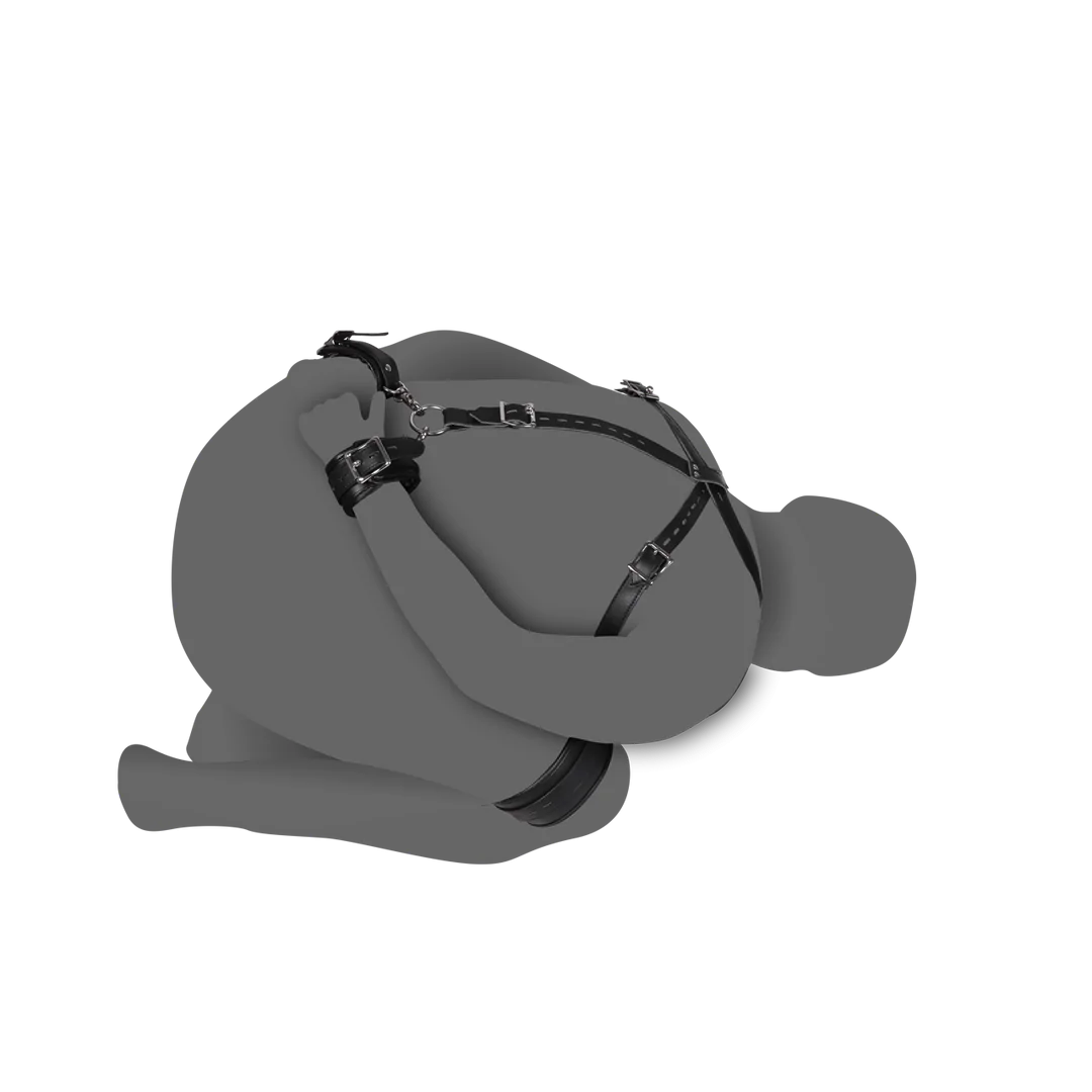 Body Harness with Thigh and Hand Cuffs - Black