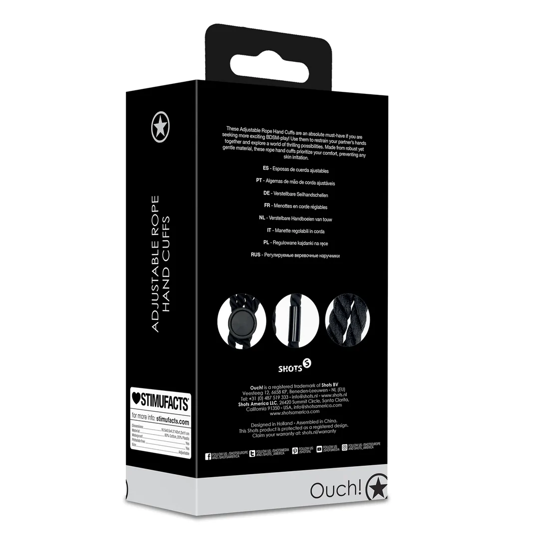 Adjustable Rope Hand Cuffs - Black