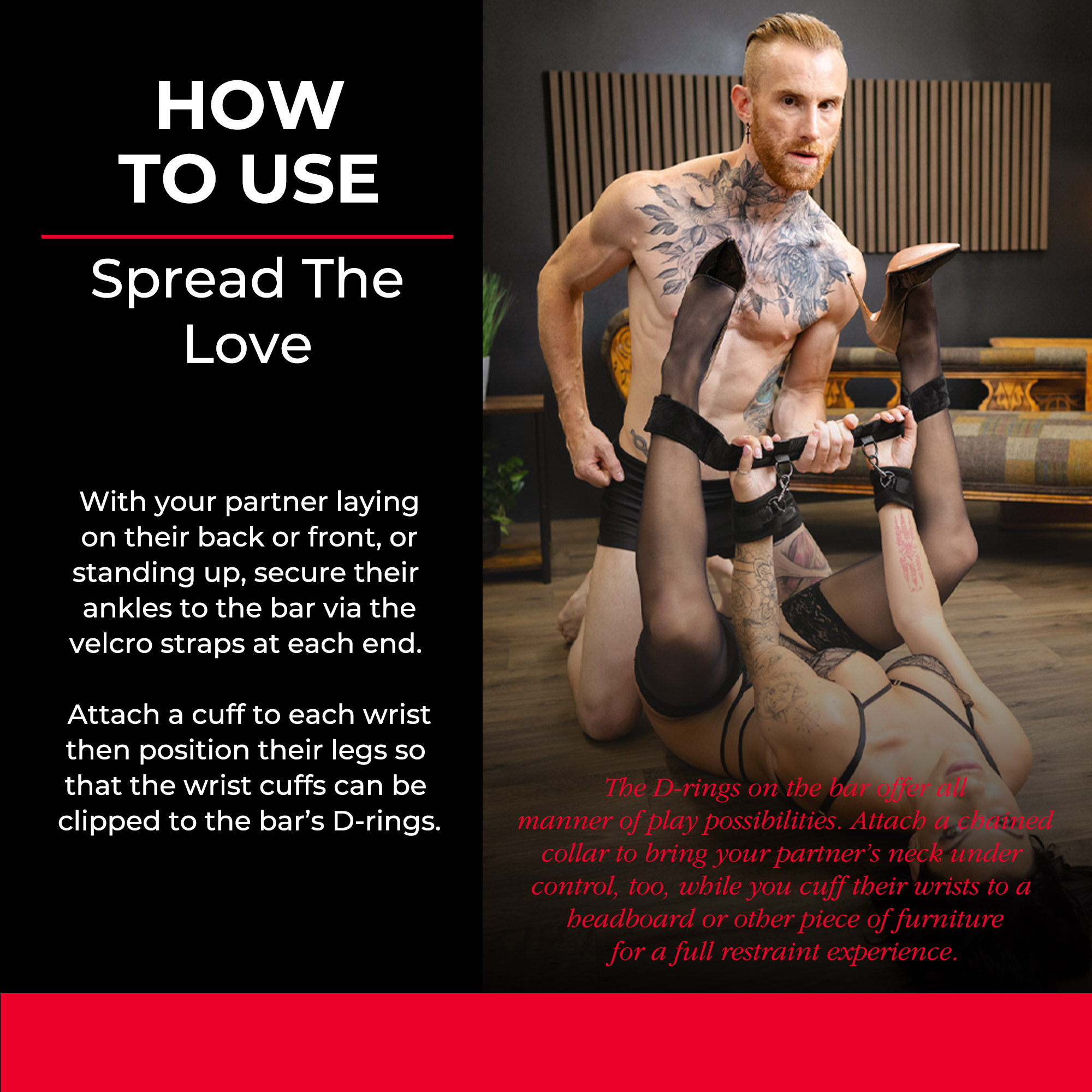 SEI MIO - Spread the Love - Ankle Spreader Bar with Wrist Cuffs