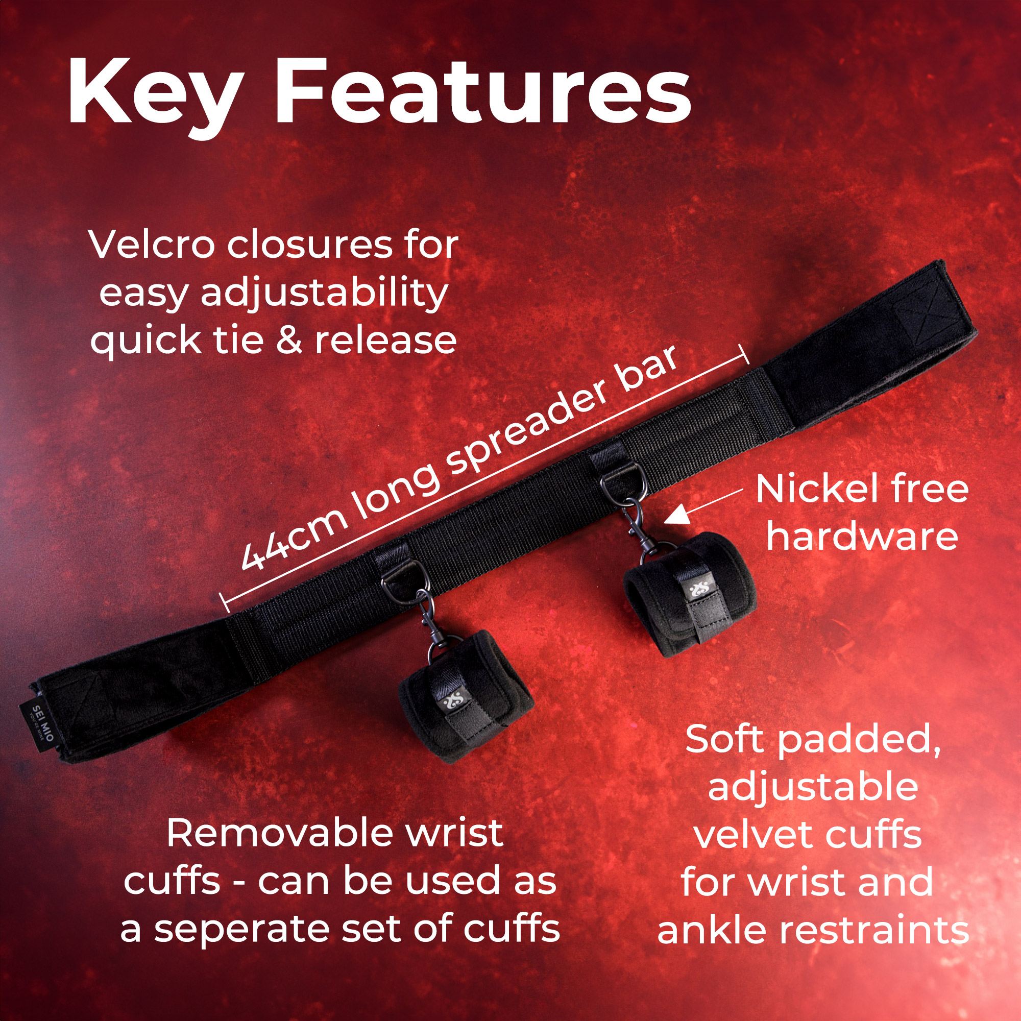 SEI MIO - Spread the Love - Ankle Spreader Bar with Wrist Cuffs