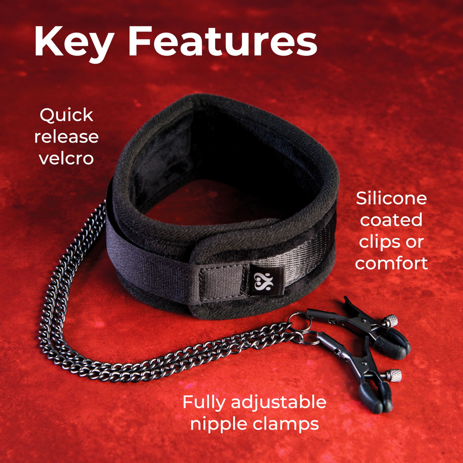 SEI MIO - Twin Tweaks - Velvet Collar with Nipple Clamps