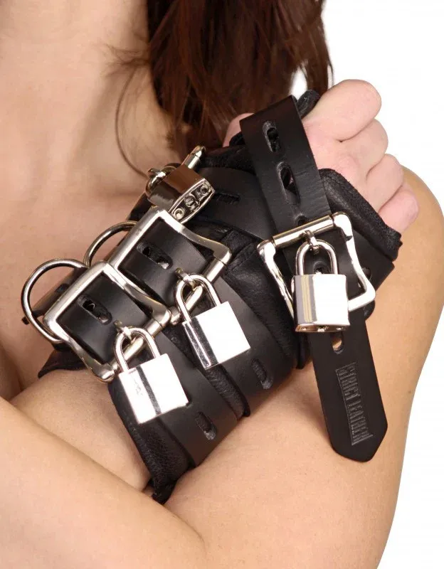 Triple Buckle Padded Leather Suspension Wrist Cuffs