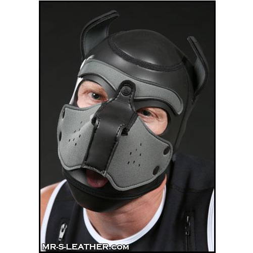 Mr S Leather NEOPRENE Puppy Hood - Black/Grey - Large