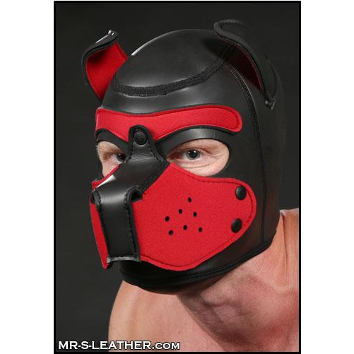 Mr S Leather NEOPRENE Puppy Hood - Black/Red - Medium