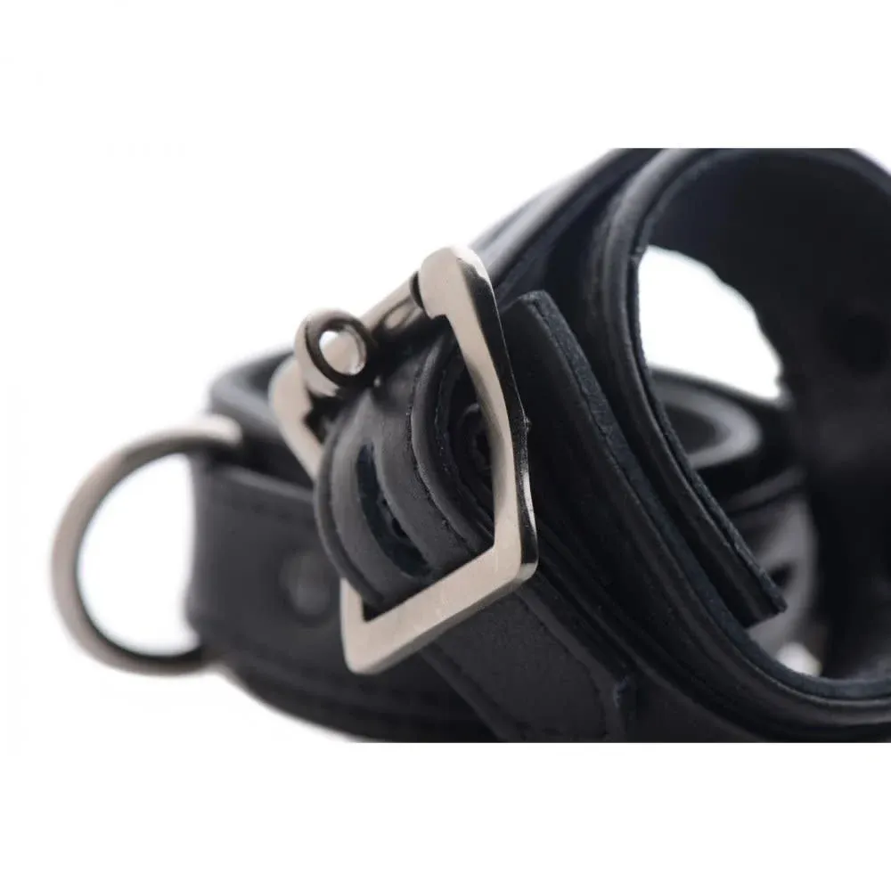 Black Bondage Locking Ankle Cuffs with Silver Hardware