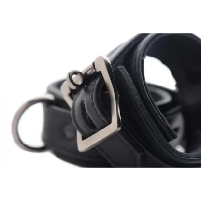 Black Bondage Locking Ankle Cuffs with Silver Hardware