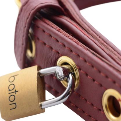 Burgundy Bondage Locking Collar with Gold Hardware