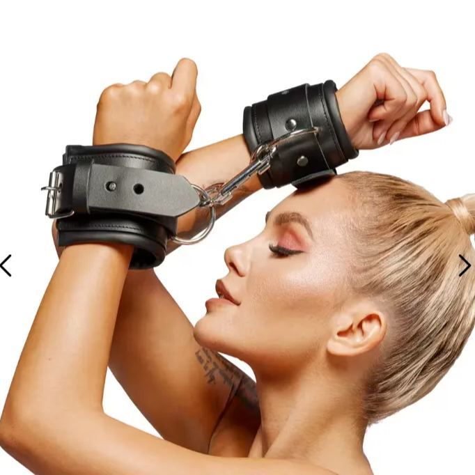 Leather Padded Wrist Cuffs with Trigger Hook 