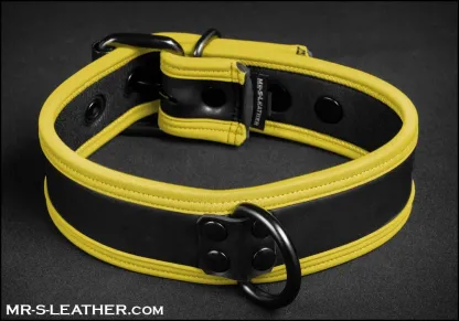 Mr S Leather NEO Puppy Collar | Yellow Piping