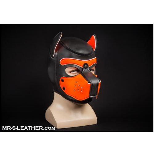 Mr S Leather NEOPRENE Puppy Hood - Black/Orange - Medium
