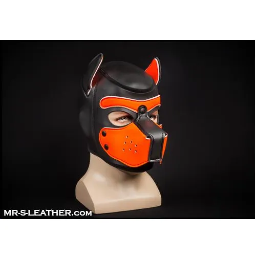Mr S Leather NEOPRENE Puppy Hood - Black/Orange - Medium
