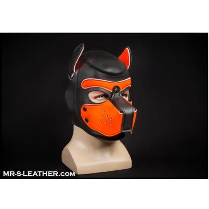 Mr S Leather NEOPRENE Puppy Hood - Black/Orange - Medium