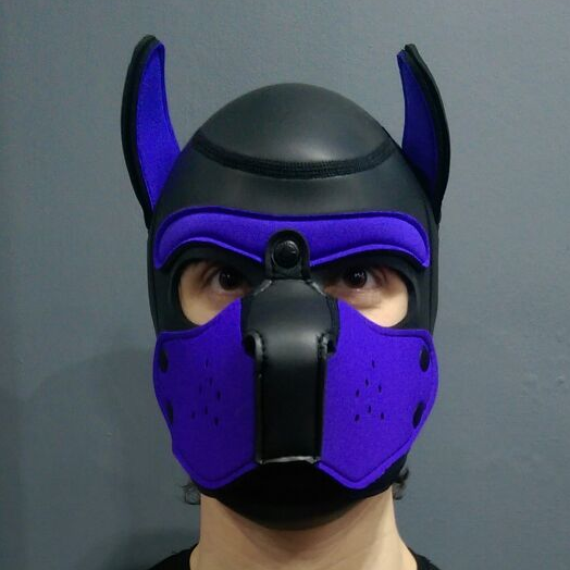 Mr S Leather NEOPRENE Puppy Hood - Black/Purple- Medium