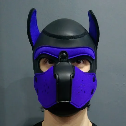 Mr S Leather NEOPRENE Puppy Hood - Black/Purple- Medium