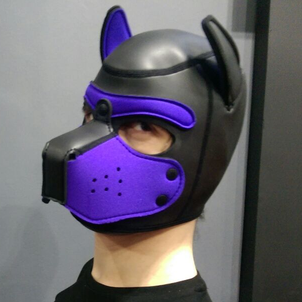 Mr S Leather NEOPRENE Puppy Hood - Black/Purple- Medium