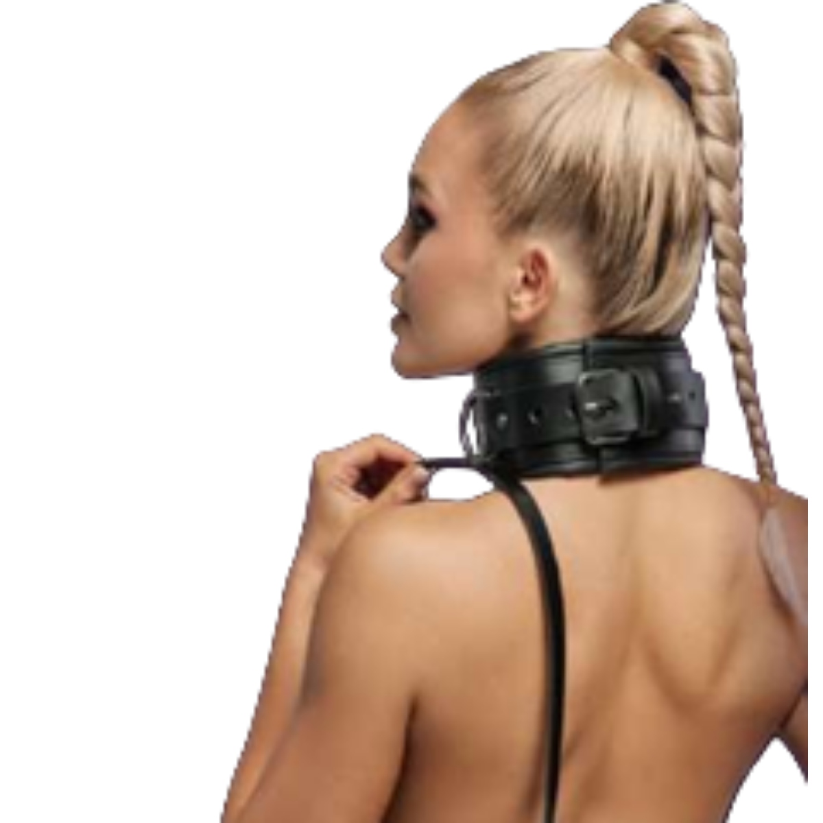 Leather Padded Bondage Collar with D Ring & Leash