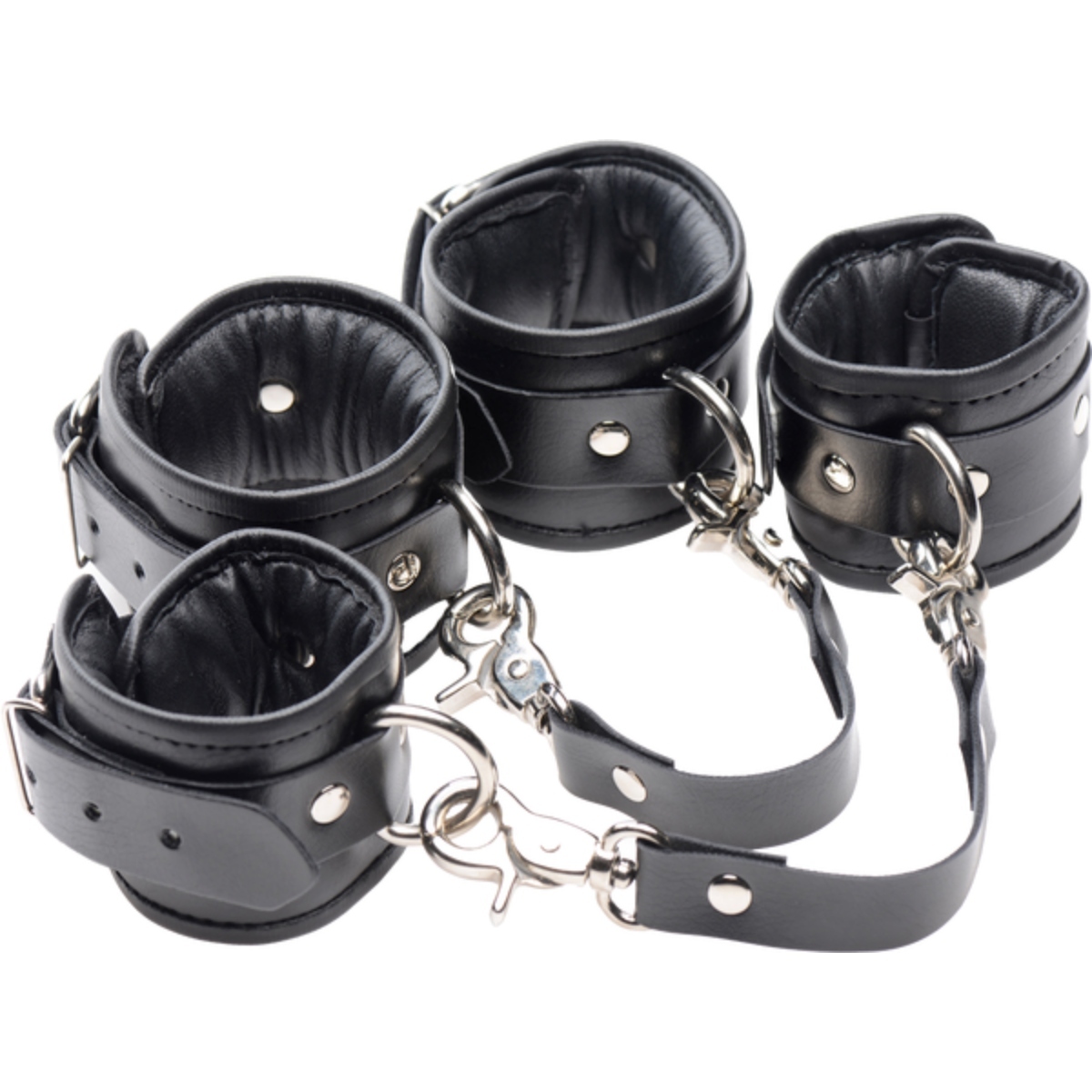 Vegan Leather Strap Linked Bondage Wrist & Ankle Cuffs