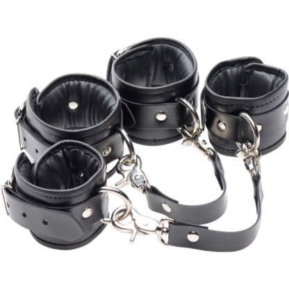 Vegan Leather Strap Linked Bondage Wrist & Ankle Cuffs