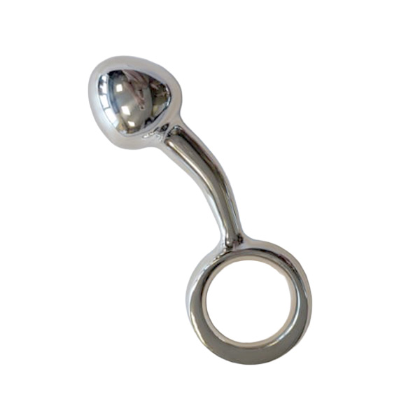 UberKinky Titus Curved Prostate & G-Spot Plug with Finger Ring: Medium | Stainless Steel