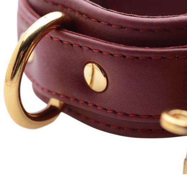 Burgundy Bondage Locking Ankle Cuffs with Gold Hardware