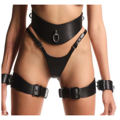 Vegan Leather Harness Set with Wrist Cuffs, Thong, Thigh & Waist Belt