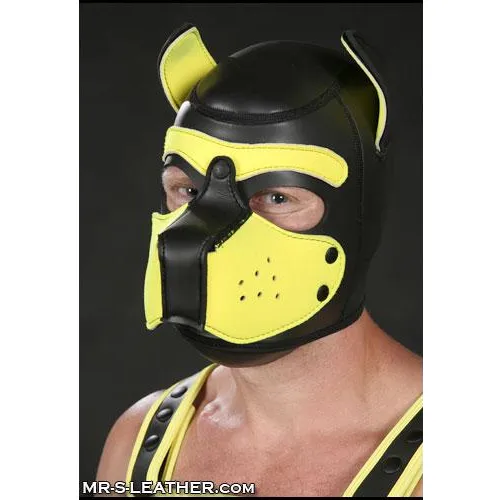 Mr S Leather NEOPRENE Puppy Hood - Black/Yellow - Large