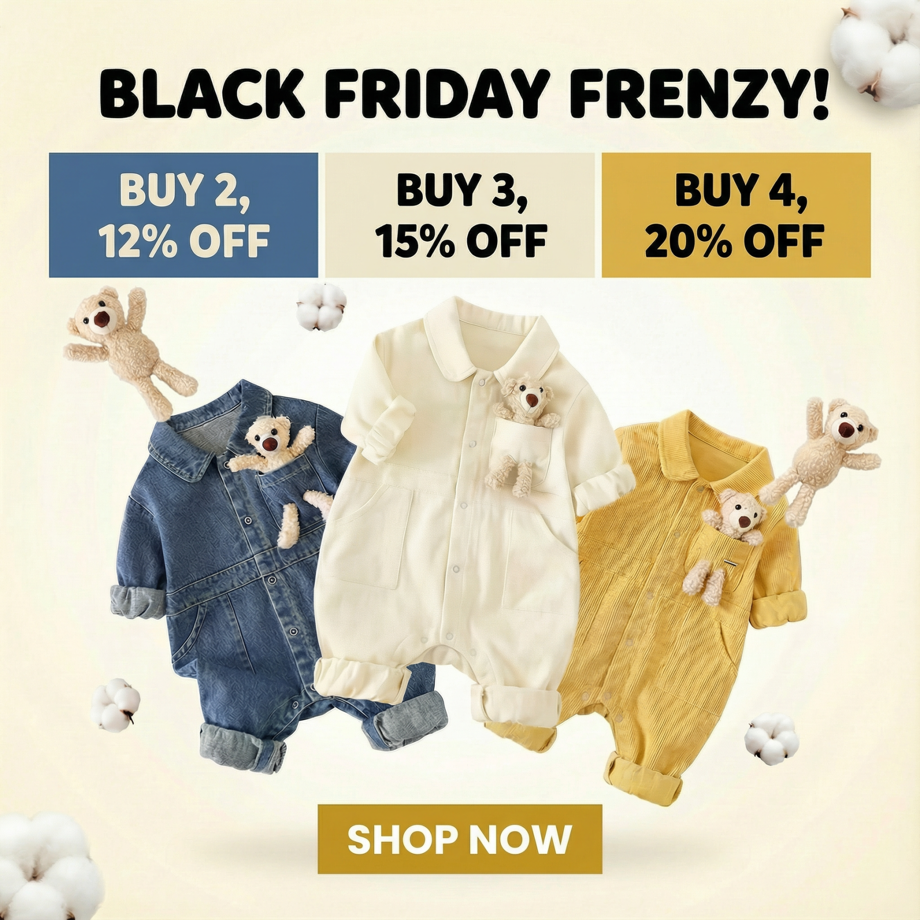 Baby Boy/Girl Pocket Bear Decor Botton Up Denim Overalls Romper