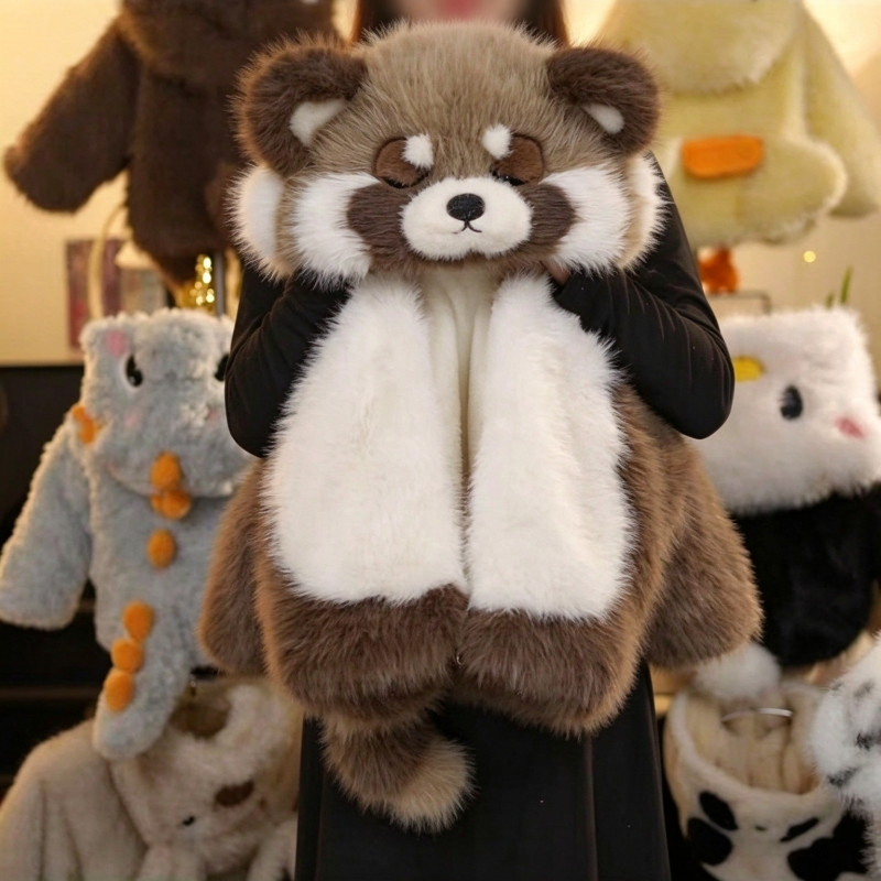 Kids Raccoon Plush Hooded Coat