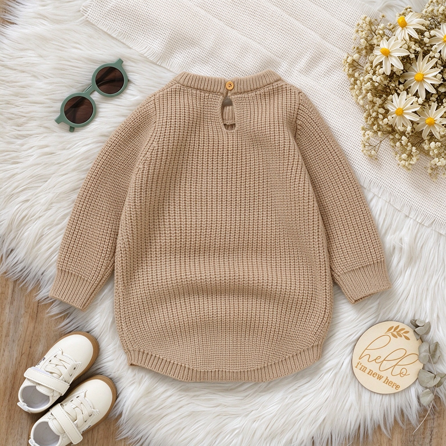 Letter Embroidered Long Sleeve Baby Romper