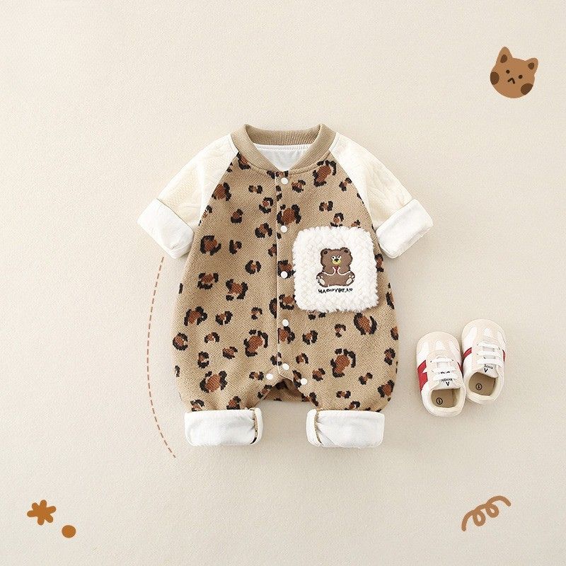 Baby Girl/Boy Cute Cartoon Leopard Print Bear Long Sleeve Romper