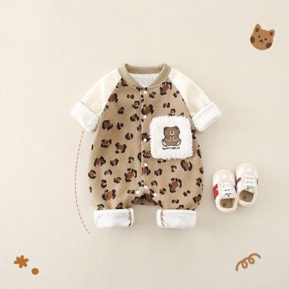 Baby Girl/Boy Cute Cartoon Leopard Print Bear Long Sleeve Romper