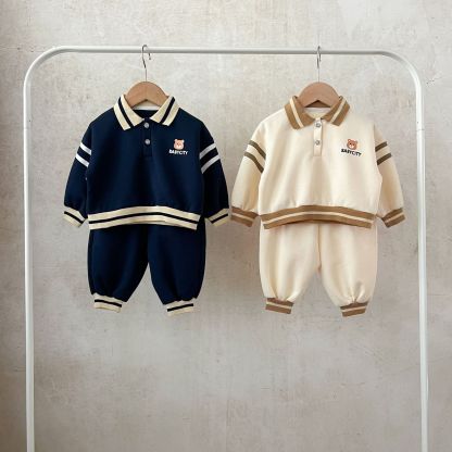 2pcs Baby Lapel Top and Loose Trousers Set