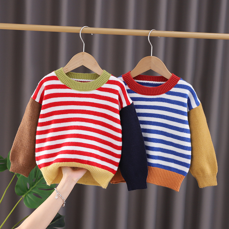 Baby Crew Neck Pullover Striped Knit Sweater