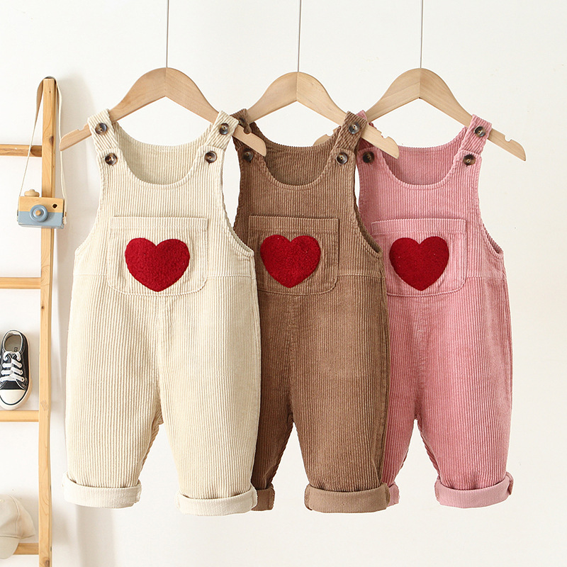 Baby Corduroy Heart Embroidered Overall