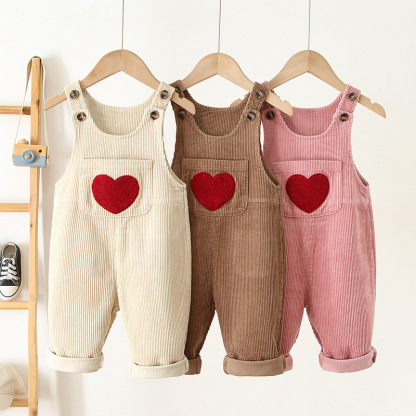 Baby Corduroy Heart Embroidered Overall