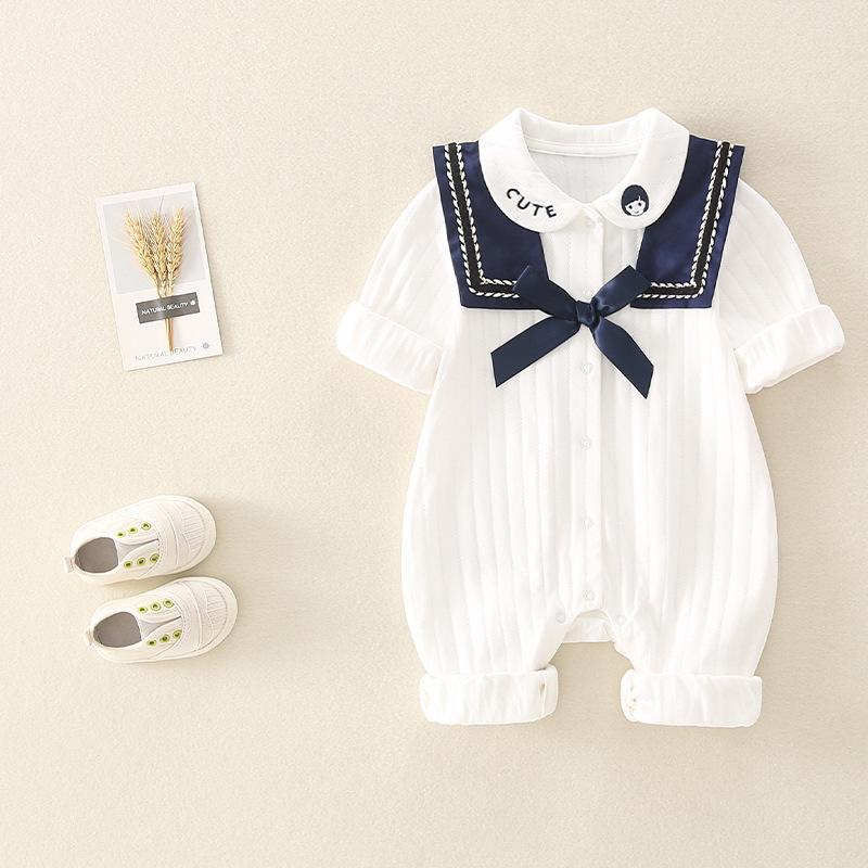 Baby White College Style Romper