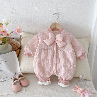 Baby Pink Bow Tie Padded Romper