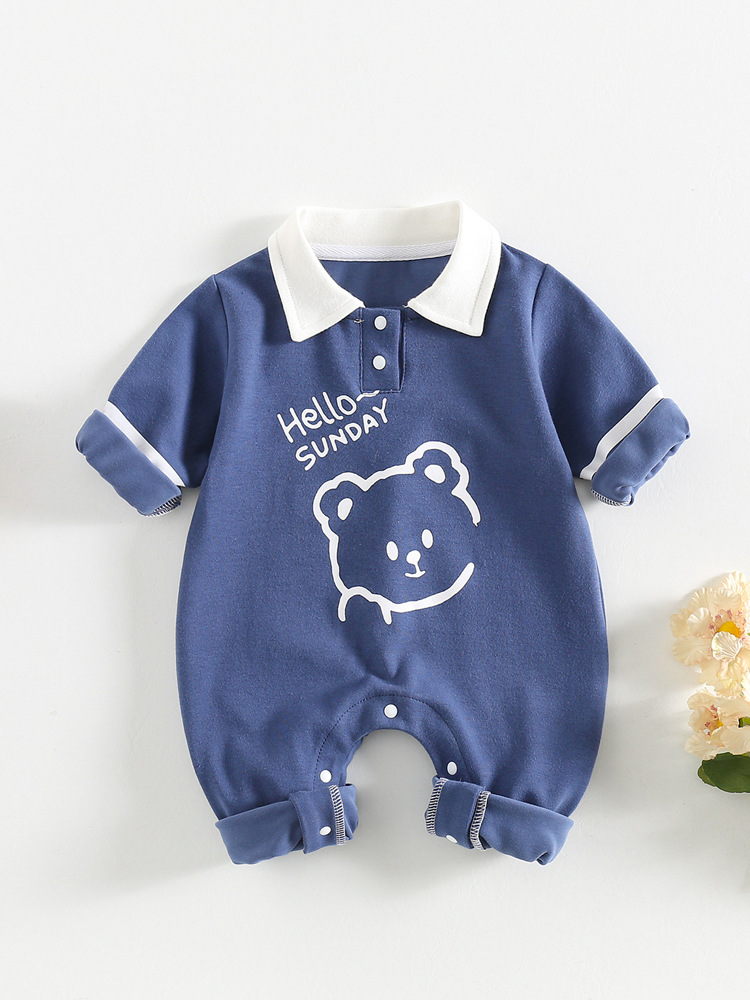 Bear Cartoon Single Layer Long Sleeve Romper