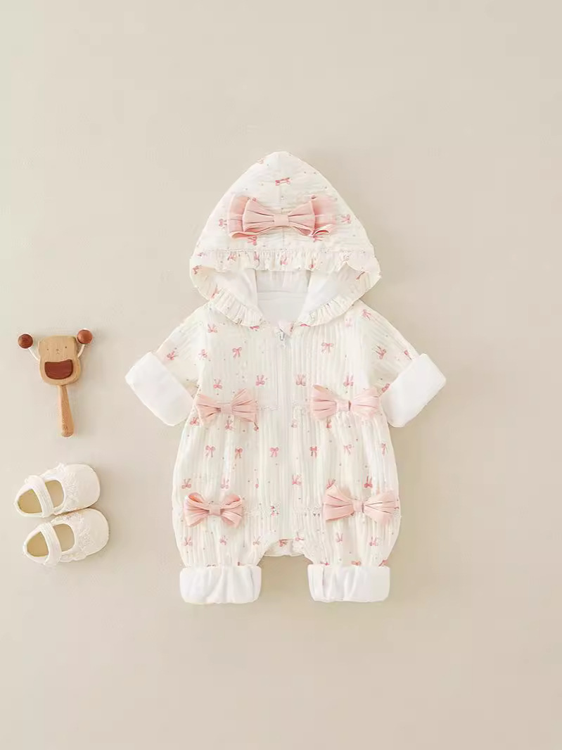 Baby Girl Pink Princess Bow Tie WIth Hat Romper