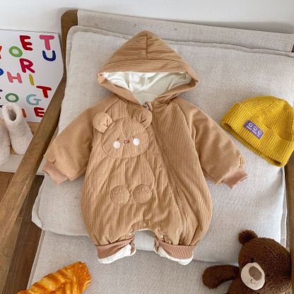 Baby Bear Corduroy Sandwich Cotton With Hat Romper