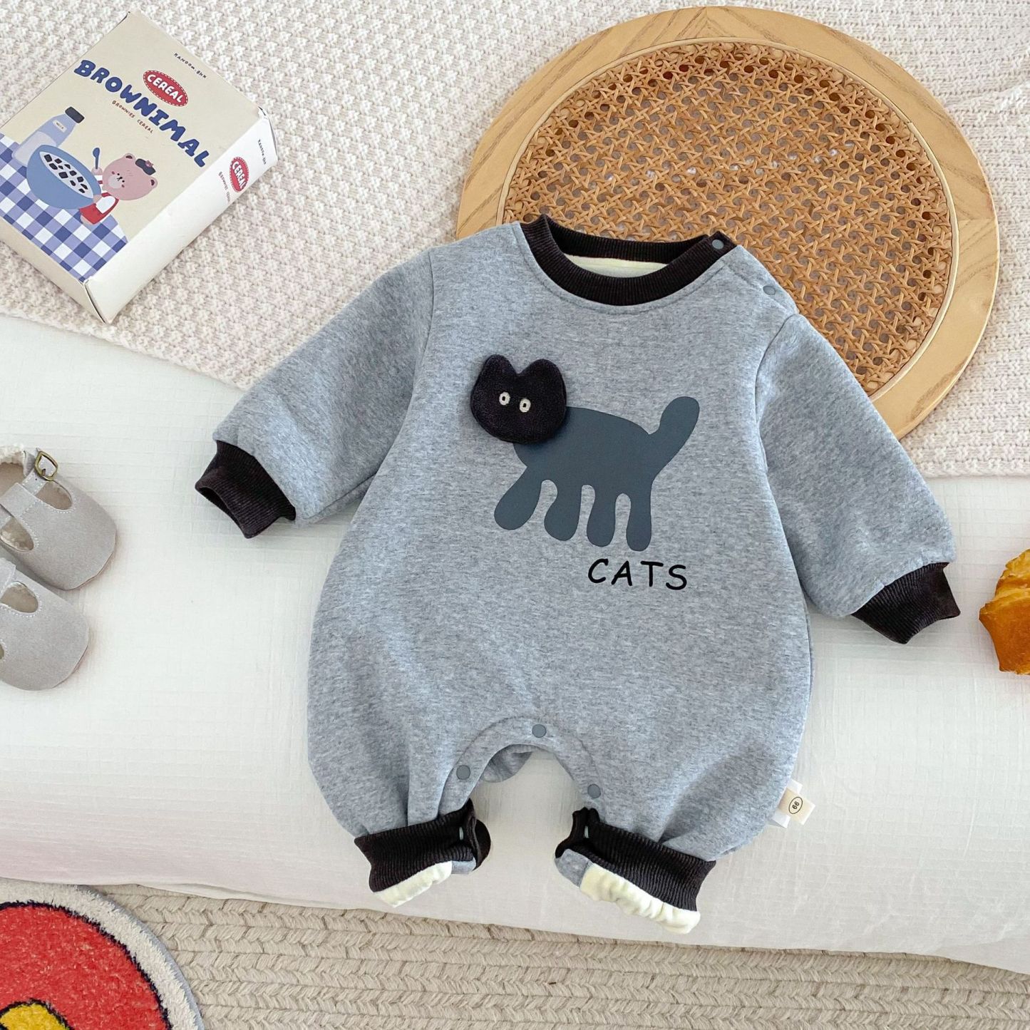 Baby Boy Cartoon Cat Padded Romper