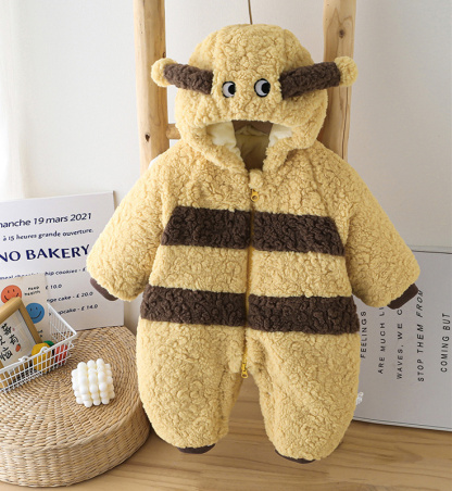 Baby Cartoon Cute Bee Padded Cotton Hooded Romper