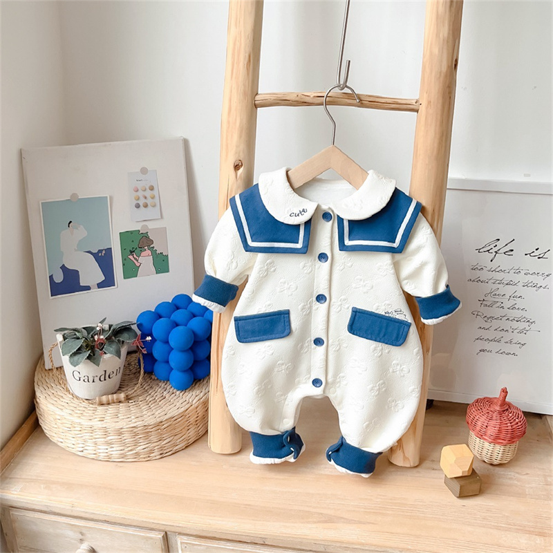 Baby Cute Navy Style Lapel Buttons Romper