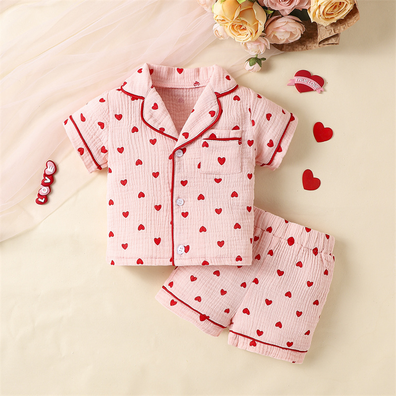 2pcs Baby Girl/Boy Red Heart Cute T-shirt with Pant Set