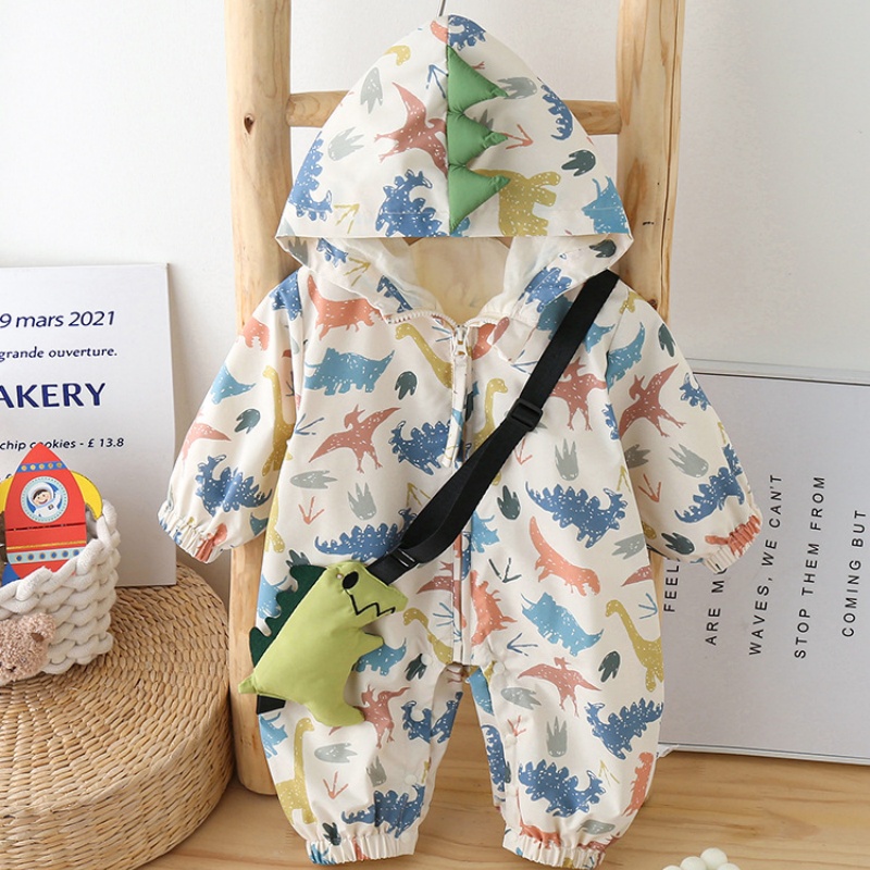 Baby Boy Cute Dinosaur Print Hoodie Romper