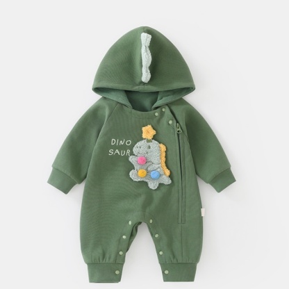 Baby Plush Dinosaur Hooded Long Sleeve Romper