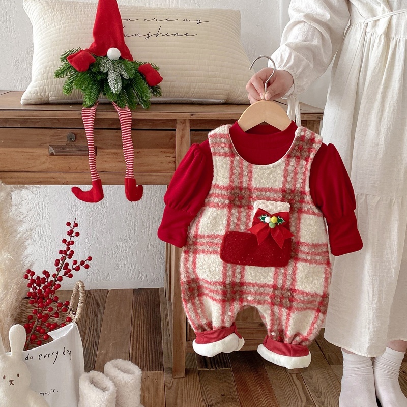 2pcs Baby Girl Christmas Padded Romper Set
